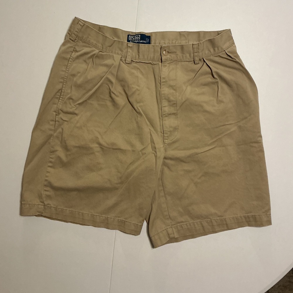 Polo Ralph Lauren Tyler Shorts Mens 35 Khaki Pleated Chino Cotton Preppy Classic